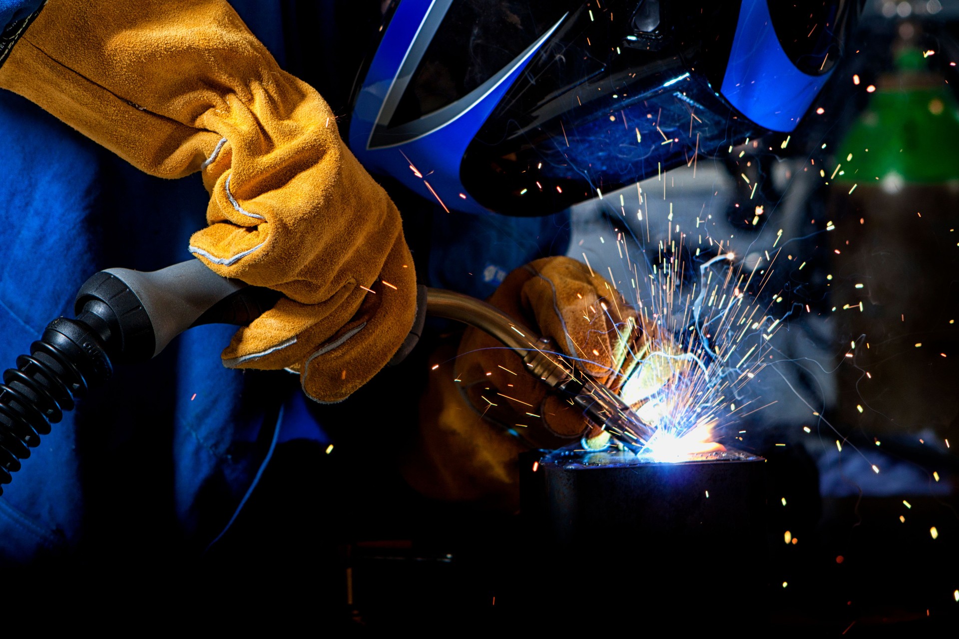 Welder with welding sparks